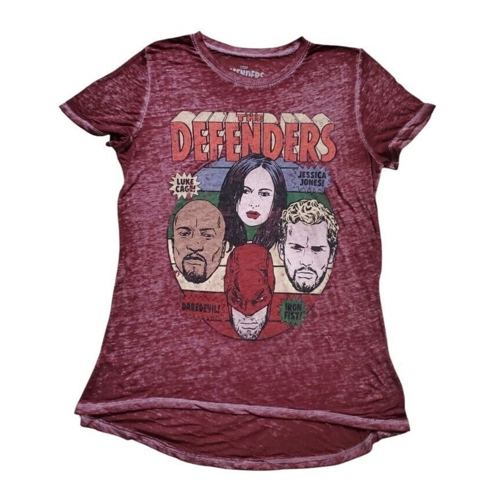 Marvel The Defenders Shirt Women Large Semi Sheer Graphic Tee Distressed Top